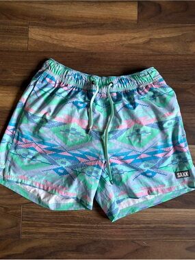 Saxx Men’s Aqua, Pink & Mint Geometric Athletic Shorts